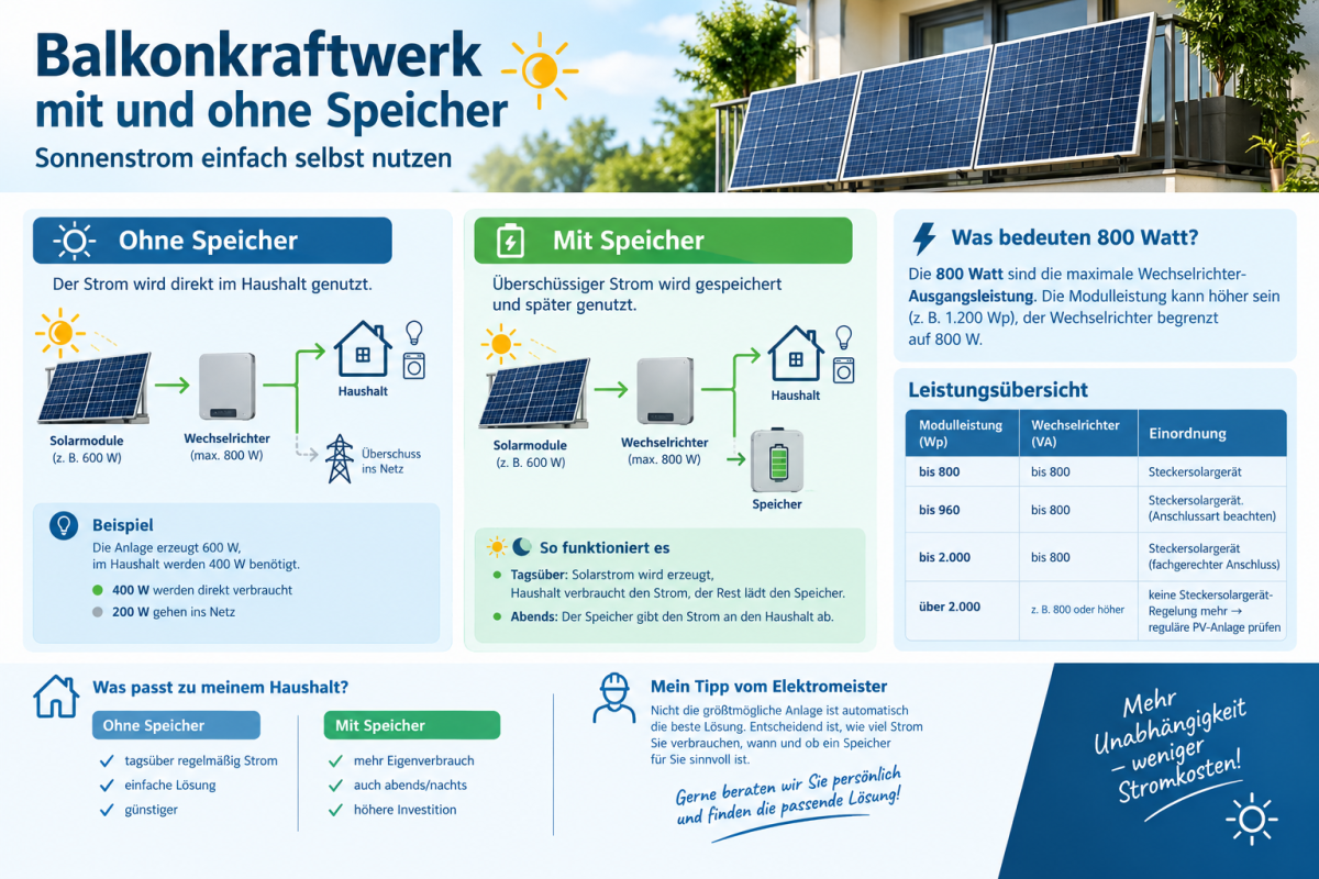 Balkonkraftwerk – mit und ohne Speicher