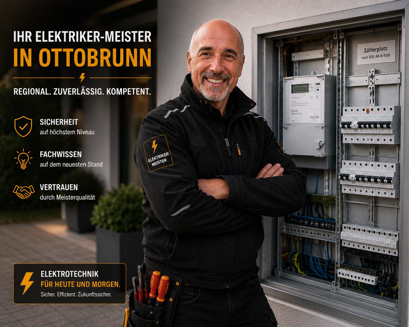 Elektrikermeister Gerold Göhring vor einem modernen Zählerschrank nach VDE-AR-N 4100 in Ottobrunn – Ihr Elektriker-Meister in Ottobrunn: regional, zuverlässig, kompetent