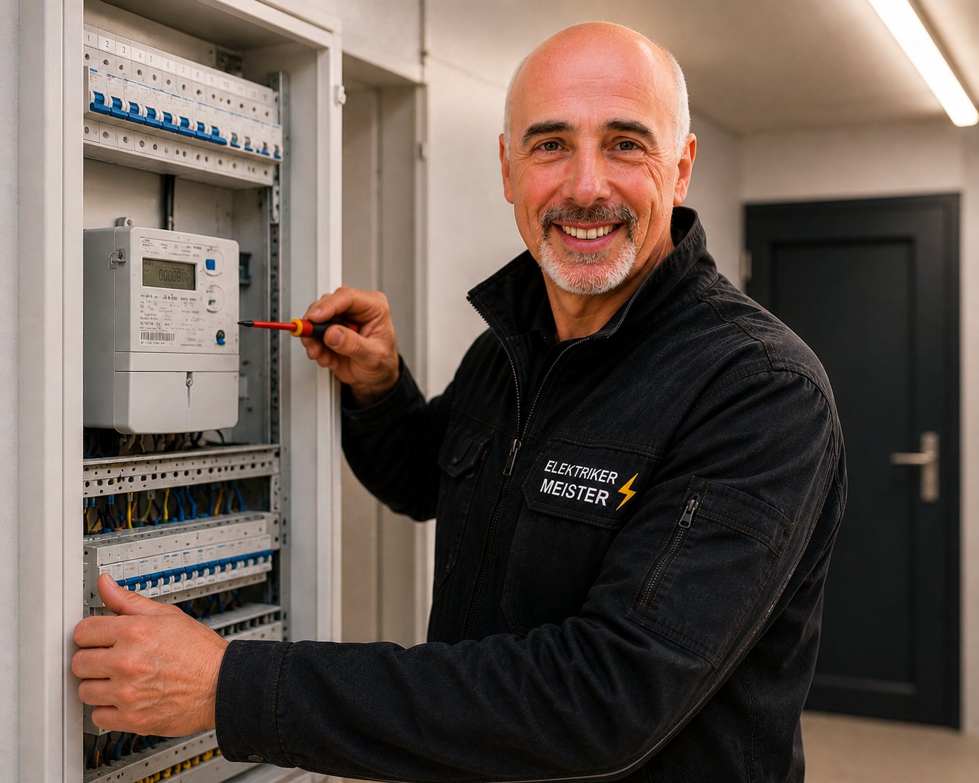 Elektrikermeister Gerold Göhring modernisiert einen Sicherungskasten mit neuen Sicherungsautomaten